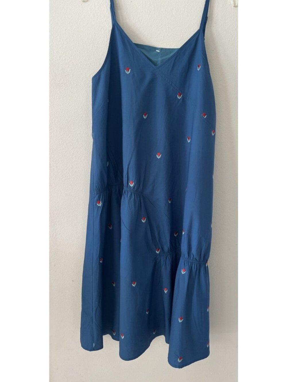 KUOSE Blue Embroidered Floral Sundress S Adjustable Straps Lined Cottagecore